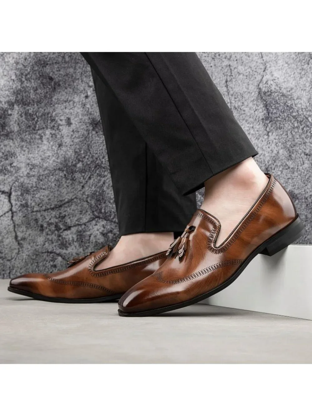 Men's Brown Classic Luxury Stylish Fashion Rubber Slip On Loafers Dress Shoes